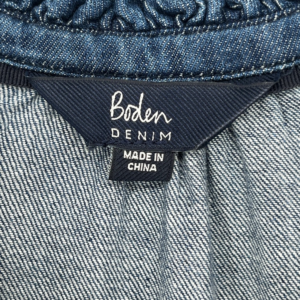 Boden Denim Tiered Midi Dress Womens US 12R Blue Cotton Button Front Pockets - Picture 6 of 13